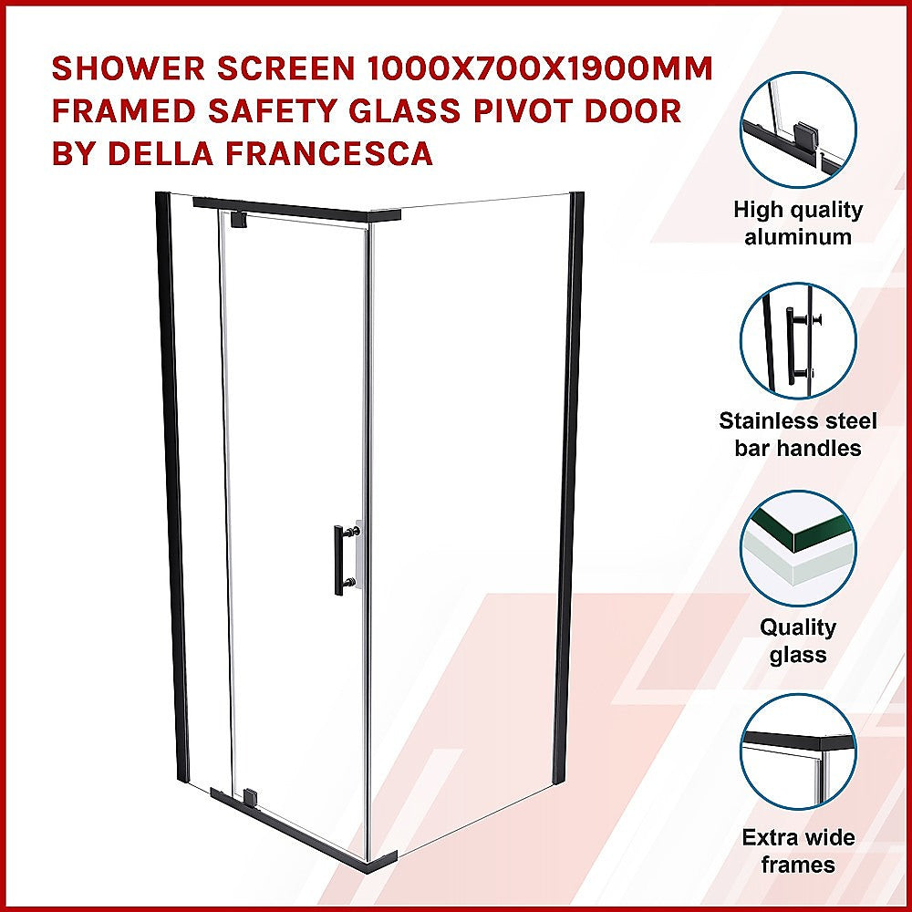 Shower Screen 1000x700x1900mm Framed Safety Glass Pivot Door By Della Francesca