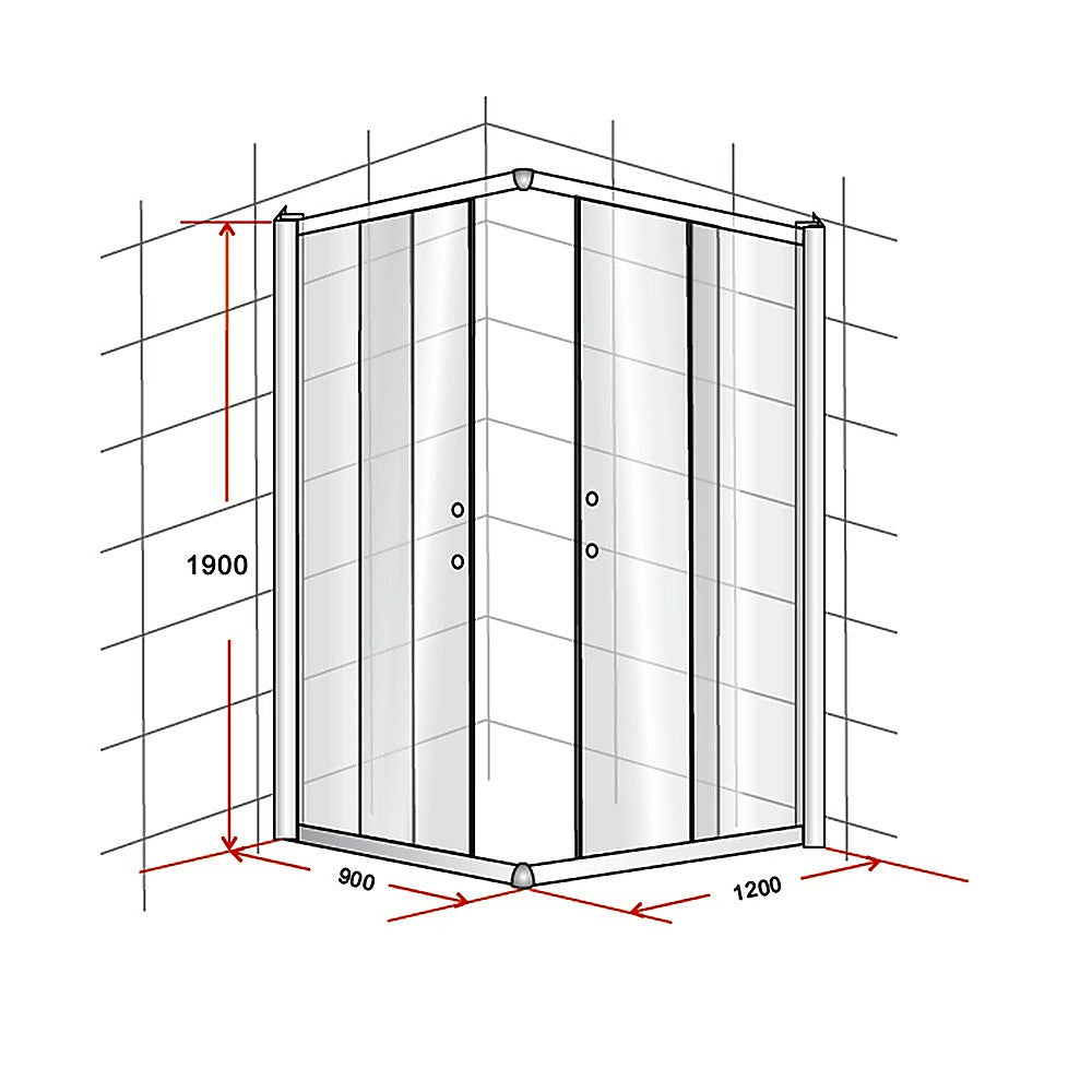 900 x 1200mm Sliding Door Nano Safety Glass Shower Screen By Della Francesca