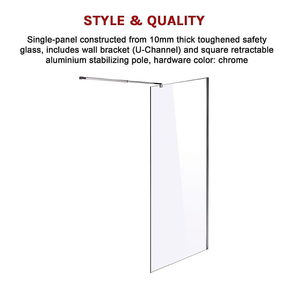 1100 x 2100mm Frameless 10mm Safety Glass Shower Screen