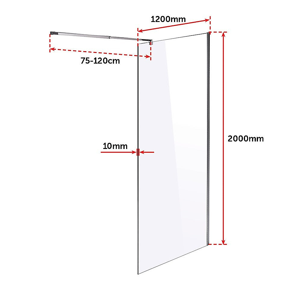 1200 x 2000mm Frameless 10mm Safety Glass Shower Screen