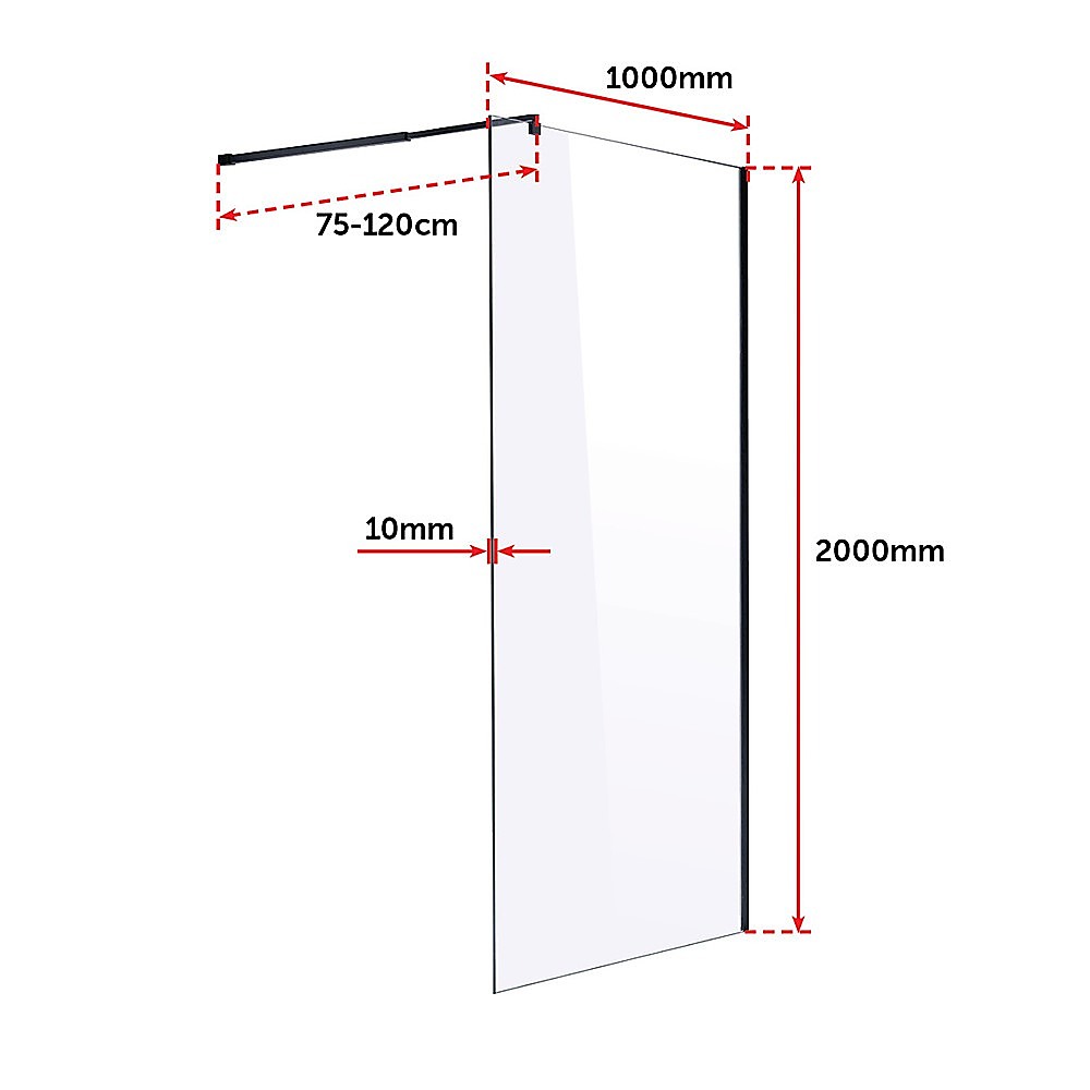 1000 x 2000mm Frameless 10mm Safety Glass Shower Screen