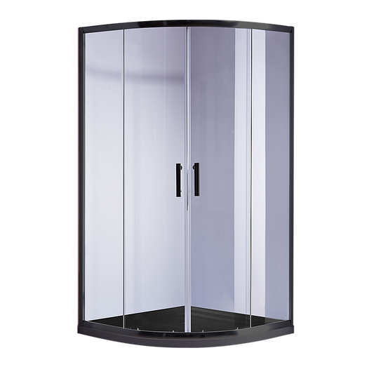 90 x 90cm Rounded Sliding 6mm Curved Shower Screen with Base in Black