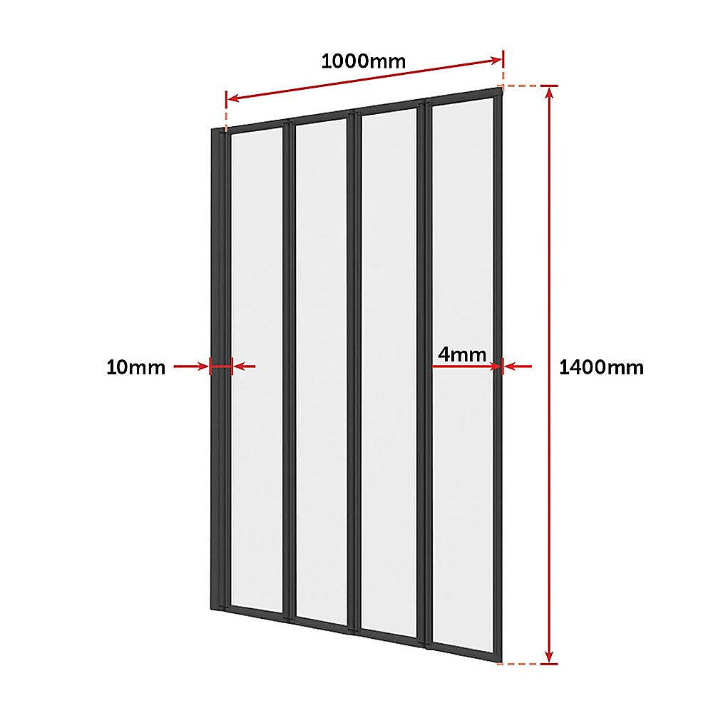 4 Fold Black Folding Bath Shower Screen Door Panel 1000 x 1400mm