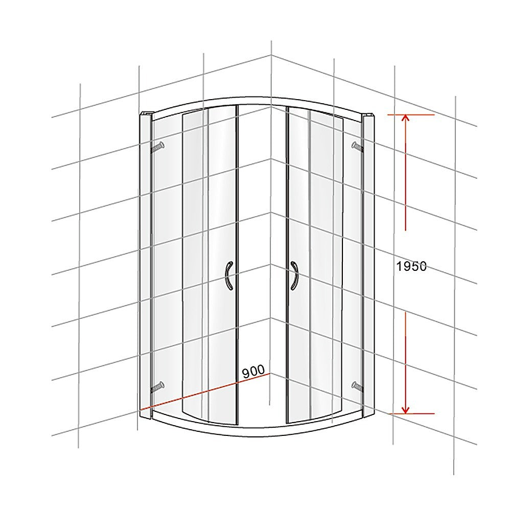 90 x 90cm Chrome Rounded Sliding 6mm Curved Shower Screen with Black Base