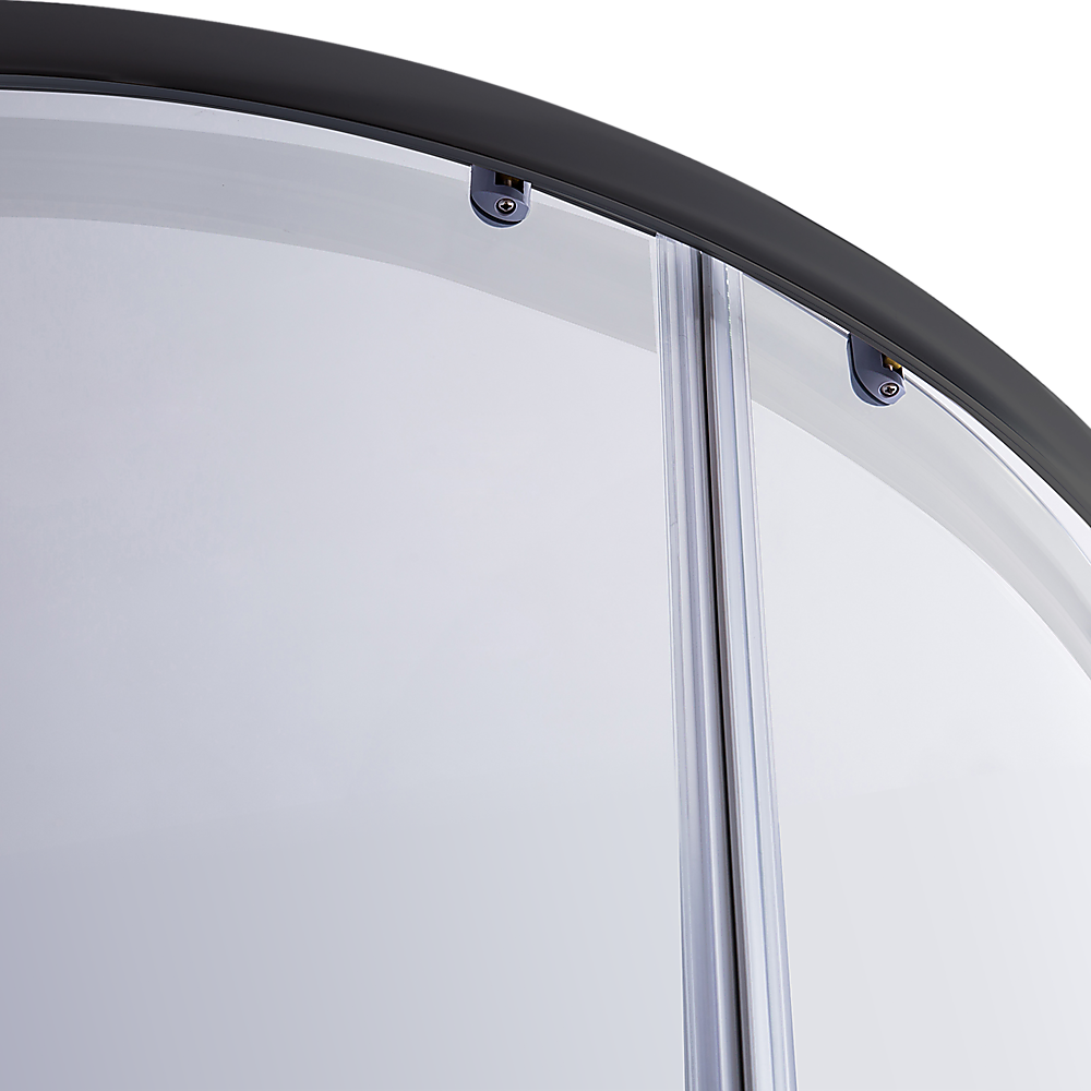 100 x 100cm Chrome Rounded Sliding 6mm Curved Shower Screen with Black Base