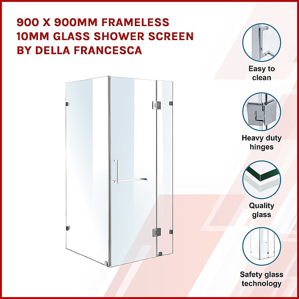 900 x 900mm Frameless 10mm Glass Shower Screen By Della Francesca