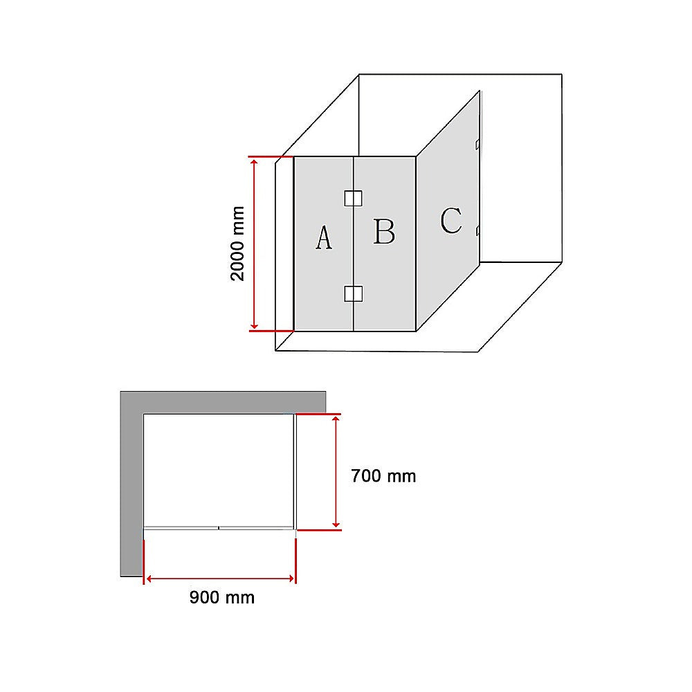 110 x 200cm Wall to Wall Frameless Shower Screen 10mm Glass By Della Francesca