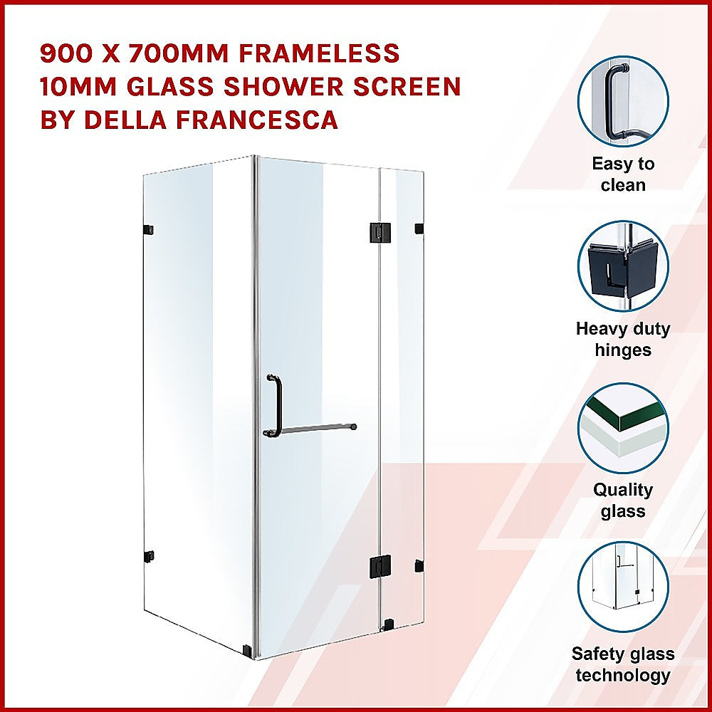 900 x 700mm Frameless 10mm Glass Shower Screen By Della Francesca