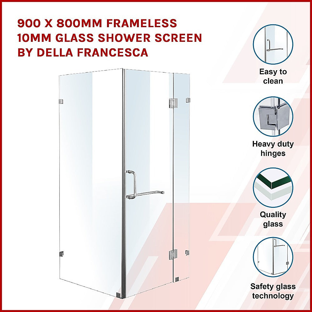 900 x 800mm Frameless 10mm Glass Shower Screen By Della Francesca