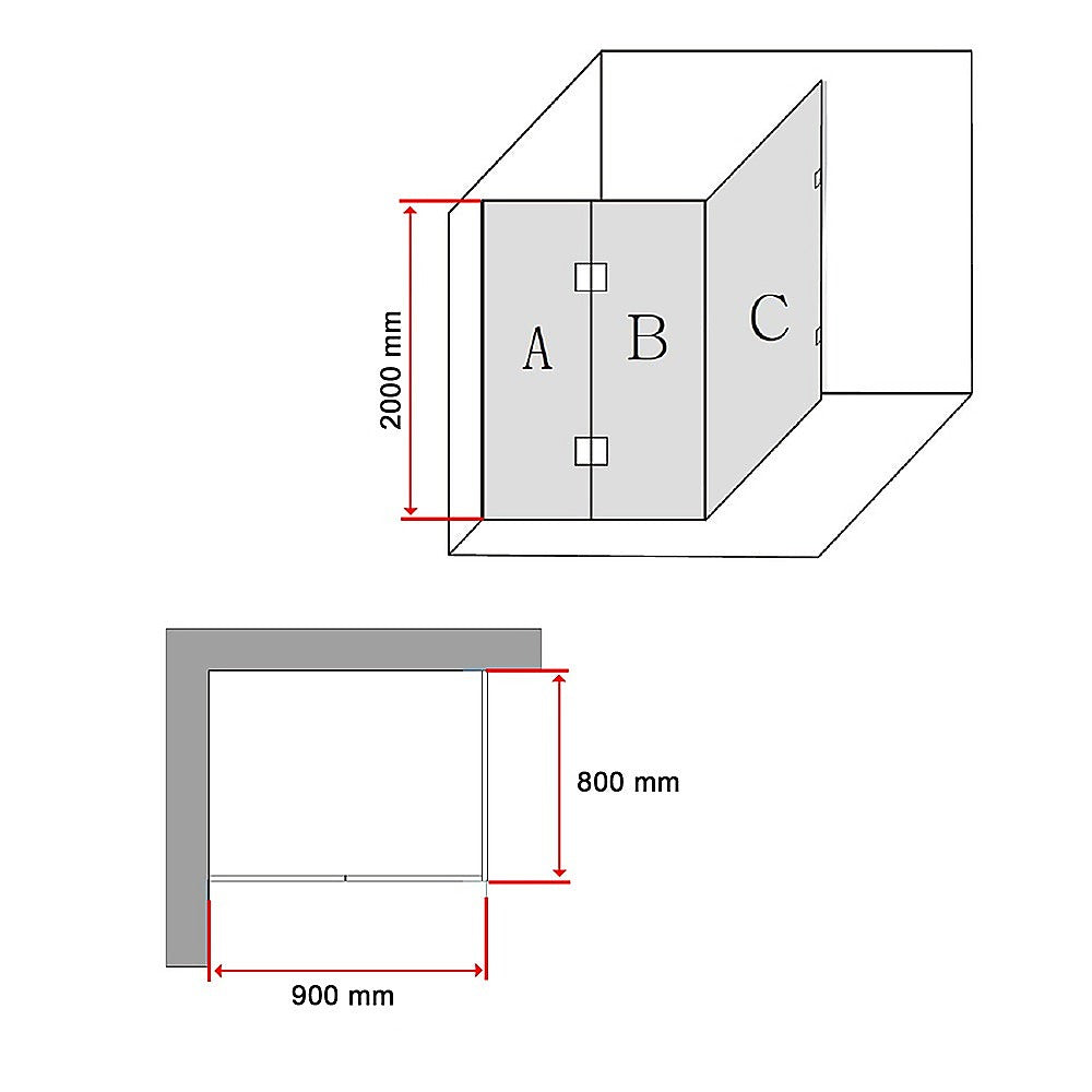 900 x 800mm Frameless 10mm Glass Shower Screen By Della Francesca