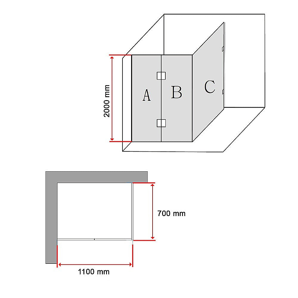 1100 x 700mm Frameless 10mm Glass Shower Screen By Della Francesca