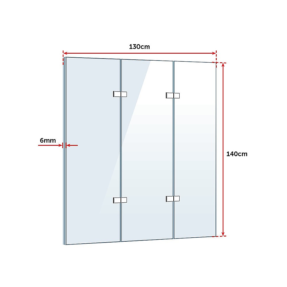 3 Fold Chrome Folding Bath Shower Screen Door Panel 1300mm x 1400mm