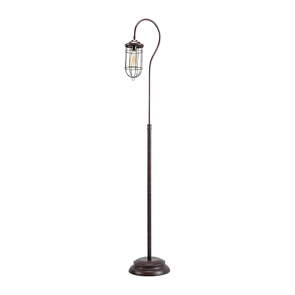 Industrial Floor Lamp with Adjustable Cage Shade Rustic Brushed in Bronze Finish