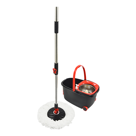 Spin Rotating Mop and Bucket Set with Wheels and 4 Microfibre Mop Heads