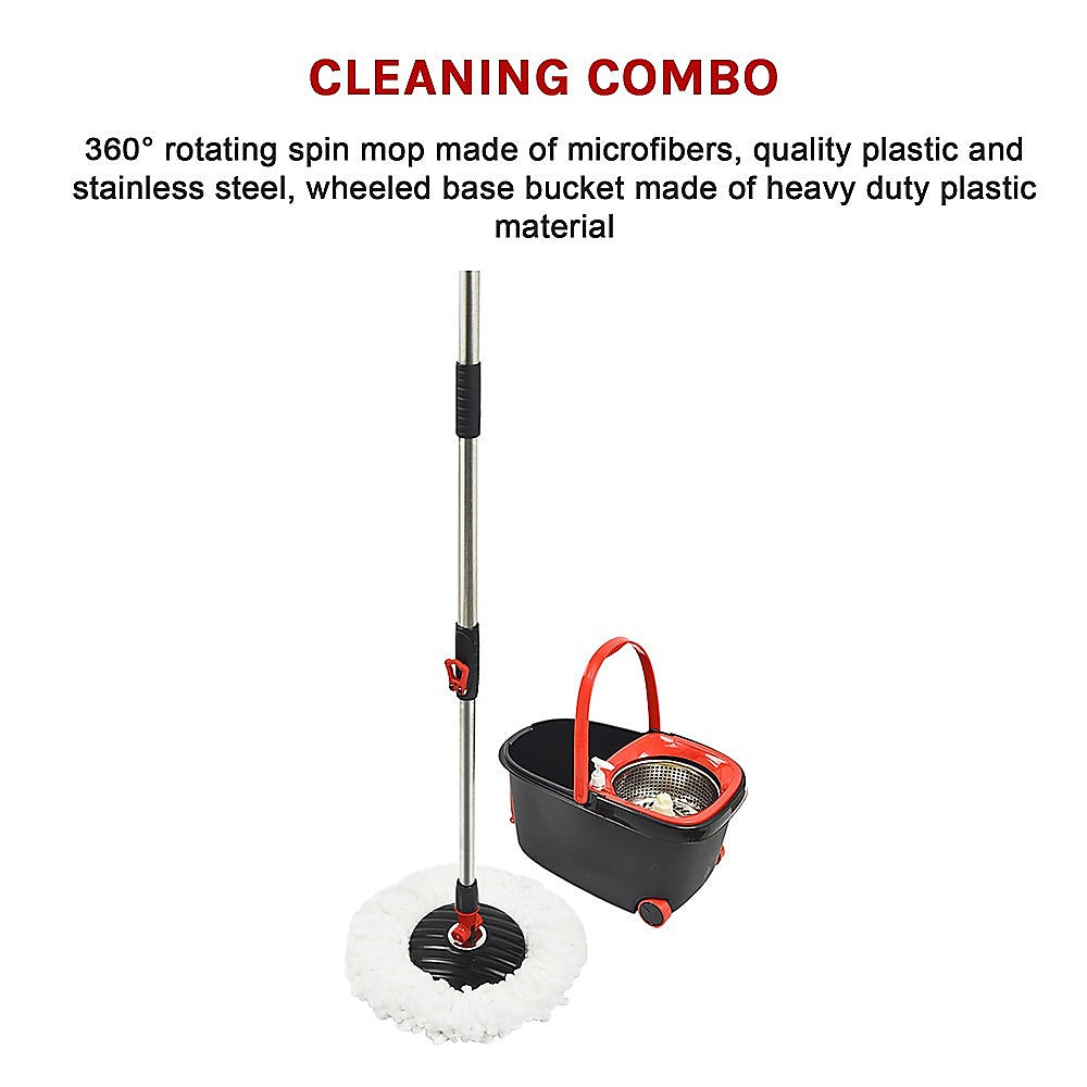 Spin Rotating Mop and Bucket Set with Wheels and 4 Microfibre Mop Heads