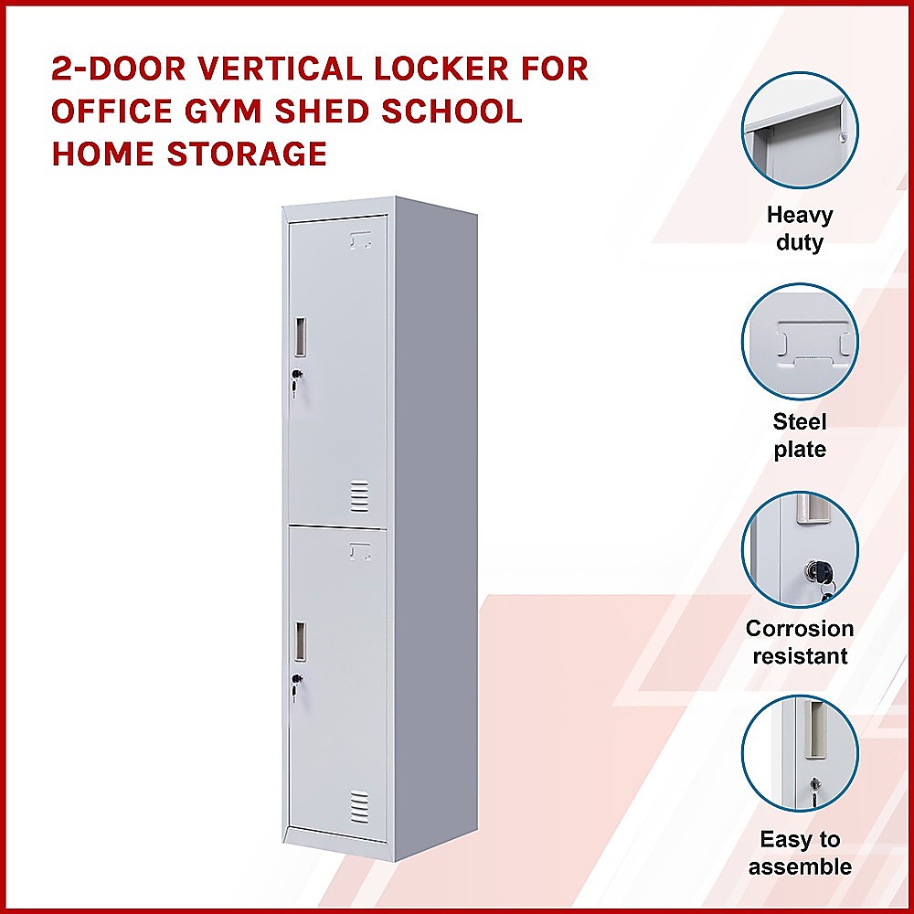 2-Door Vertical Locker for Office Gym Shed School Home Storage