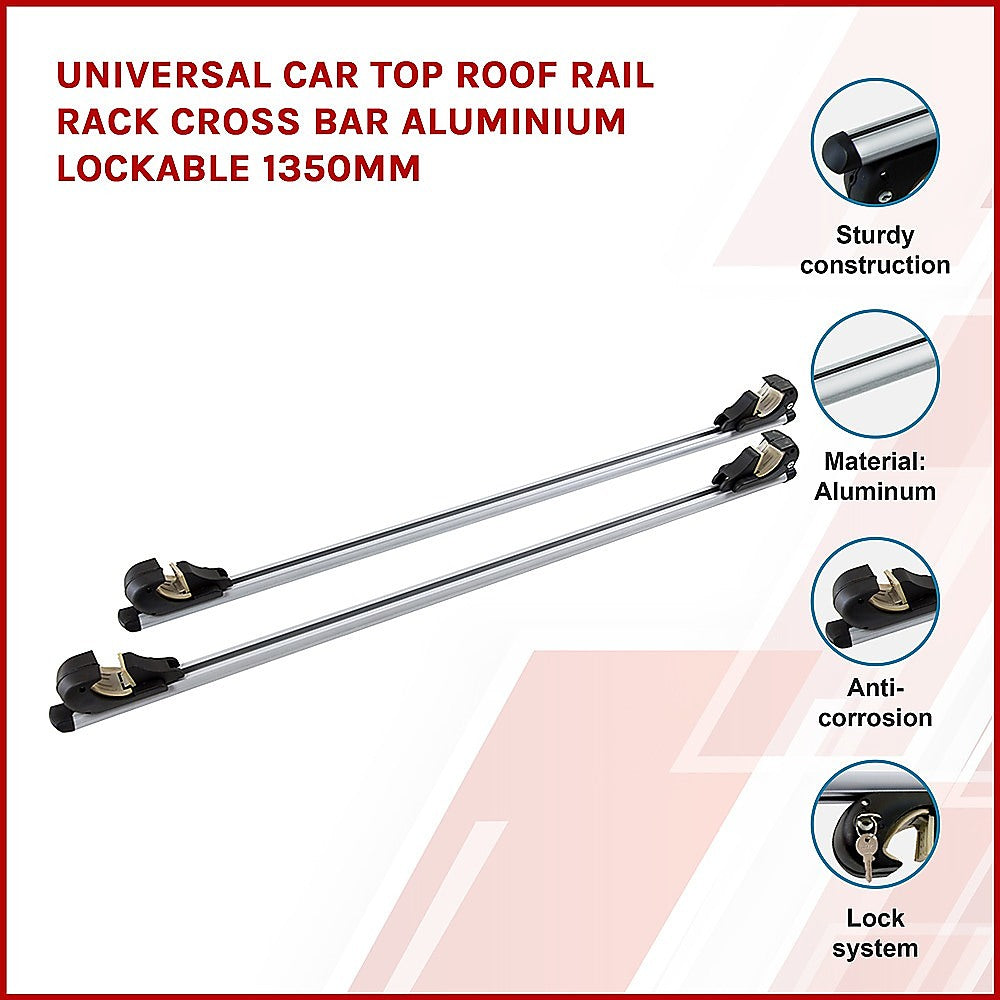 Universal Car Top Roof Rail Rack Cross Bar Aluminium Lockable 1350MM