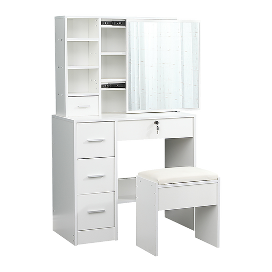 Dressing Table Stool Mirror Jewellery Cabinet Makeup Storage Drawer White