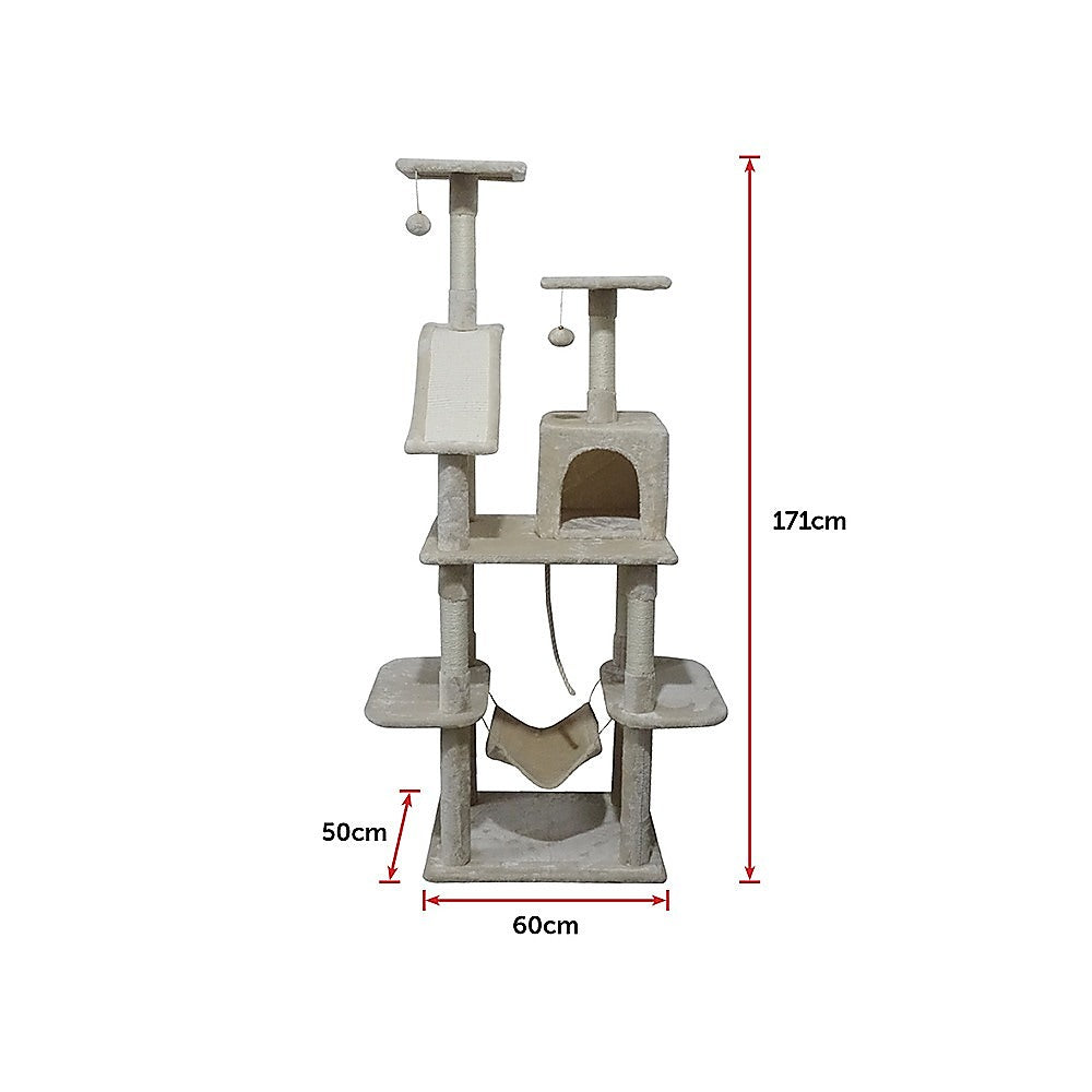 171cm Cat Tree Trees Scratching Post Scratcher Tower Condo House - Beige