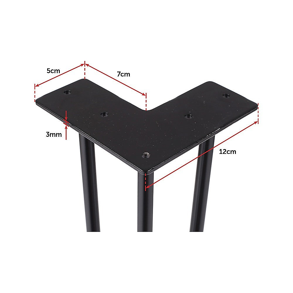 Set of 4 Industrial 3-Rod Retro Hairpin Table Legs 12mm Steel Bench Desk - 41cm Black