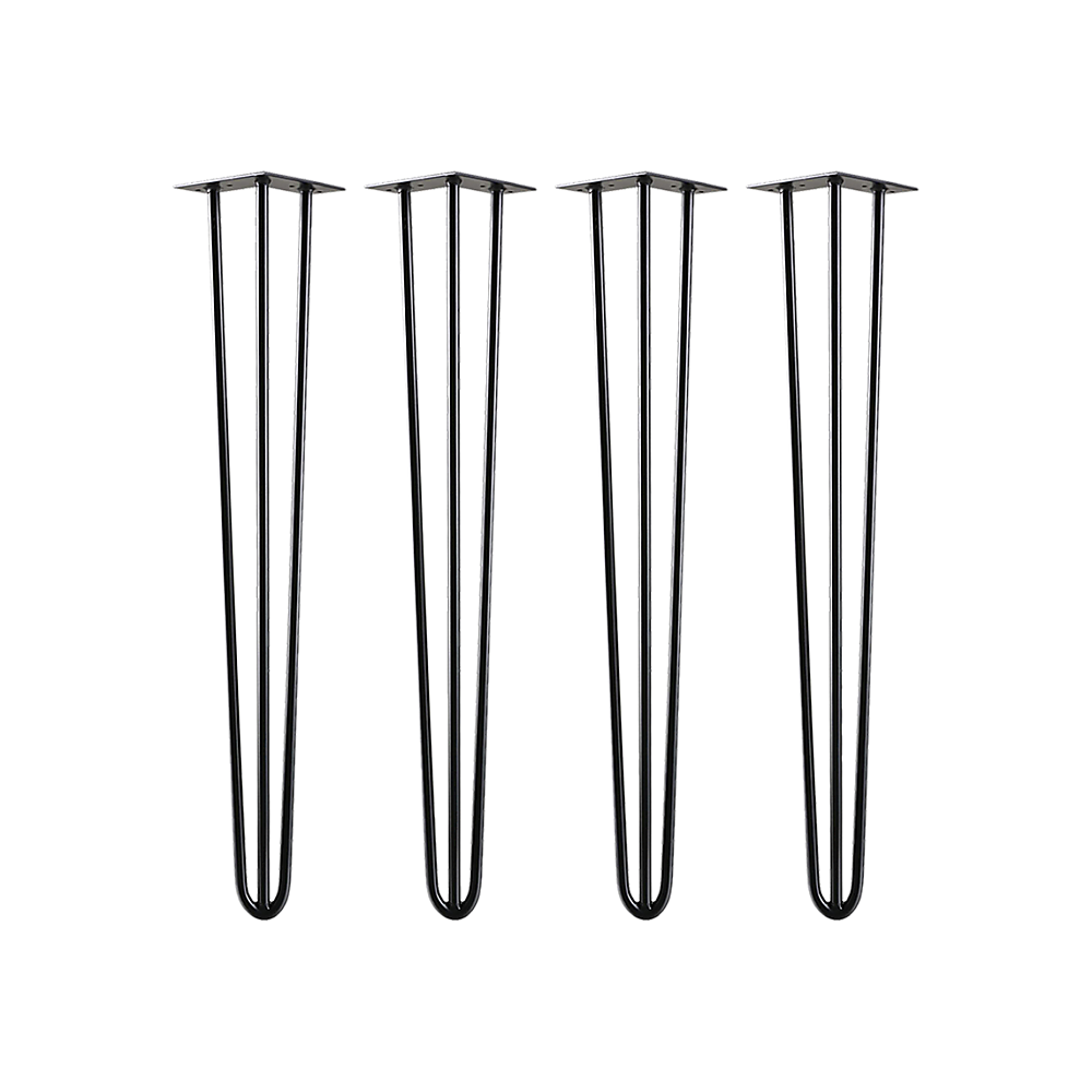 Set of 4 Industrial 3-Rod Retro Hairpin Table Legs 12mm Steel Bench Desk - 71cm Black