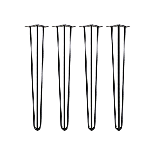 Set of 4 Industrial 3-Rod Retro Hairpin Table Legs 12mm Steel Bench Desk - 71cm Black