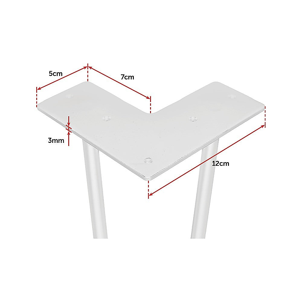 Set of 4 Industrial Retro Hairpin Table Legs 12mm Steel Bench Desk - 11cm White