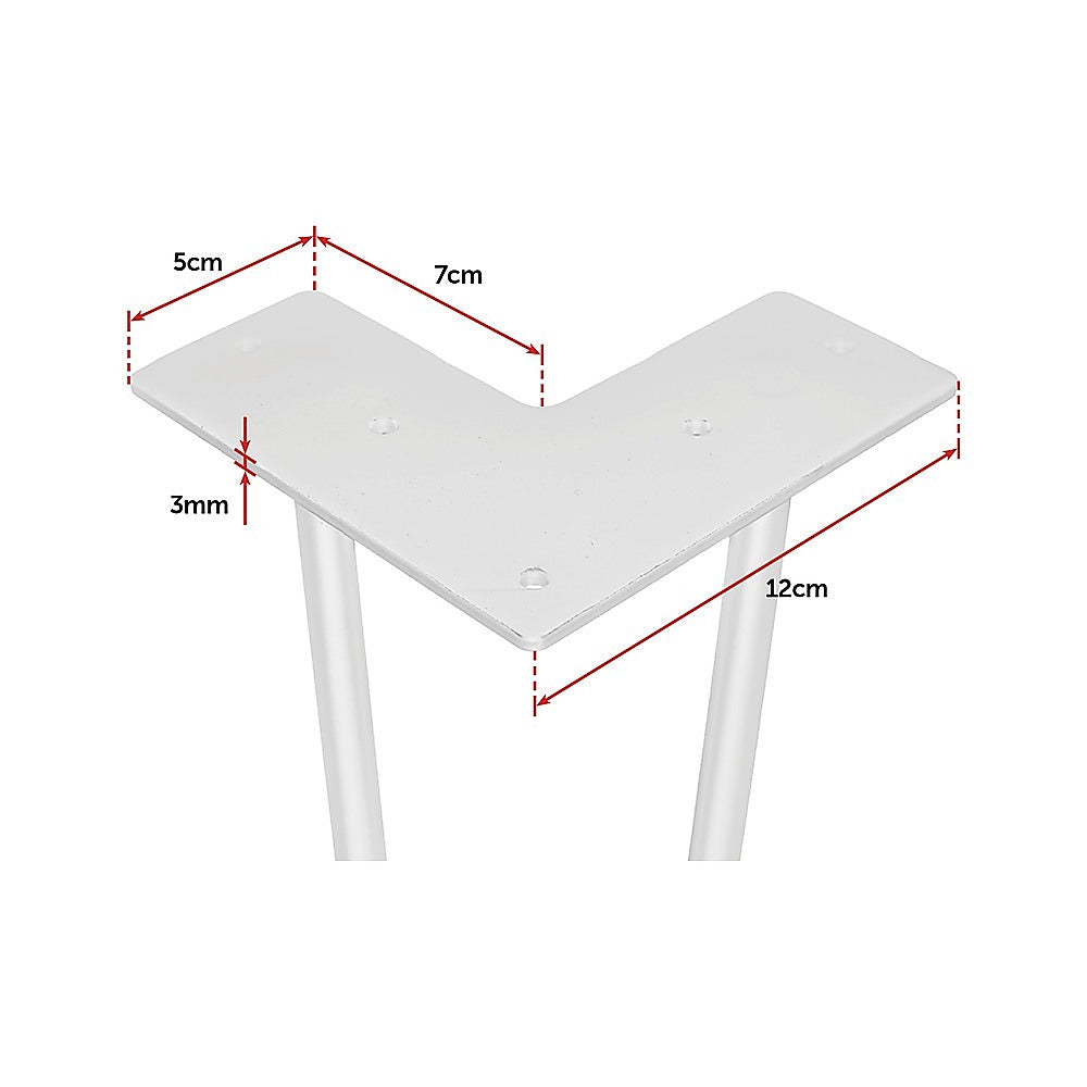 Set of 4 Industrial Retro Hairpin Table Legs 12mm Steel Bench Desk - 71cm White