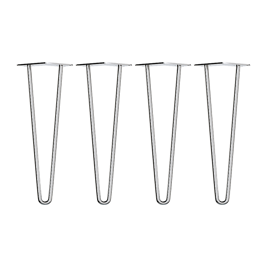 Set of 4 Chrome Retro Hairpin Table Legs 12mm Steel Bench Desk - 41cm