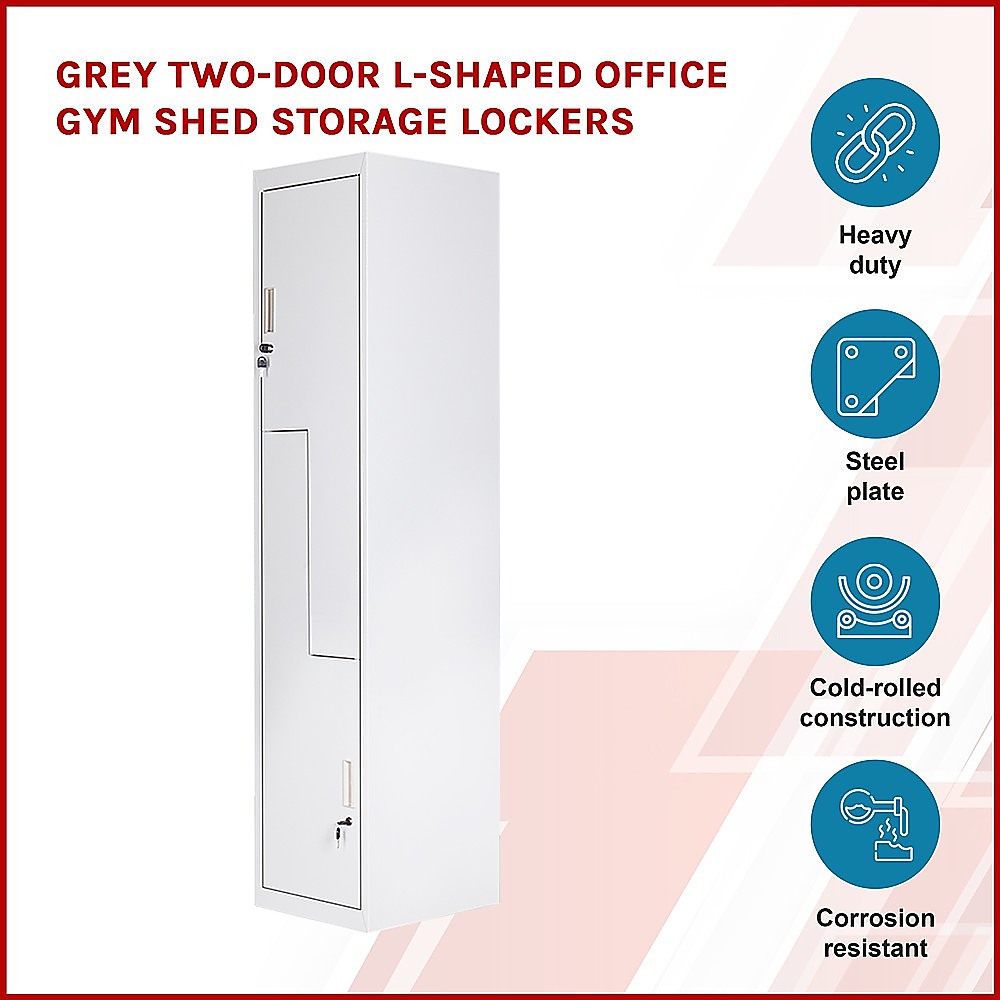 Grey Two-Door L-shaped Office Gym Shed Storage Lockers