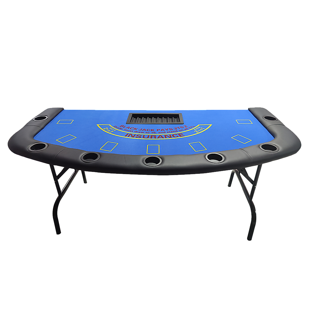 185cm Folded 7 Player Poker Blackjack Table Game Desk W/Cup Holder