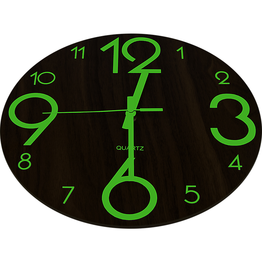 Glow In Dark Wall Clock Luminous Quartz Wooden Non Ticking Home Decor 12''/30cm