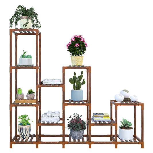 Indoor Outdoor Garden Plant Stand Planter Flower Pot Shelf Wooden Shelving - 12 Shelves