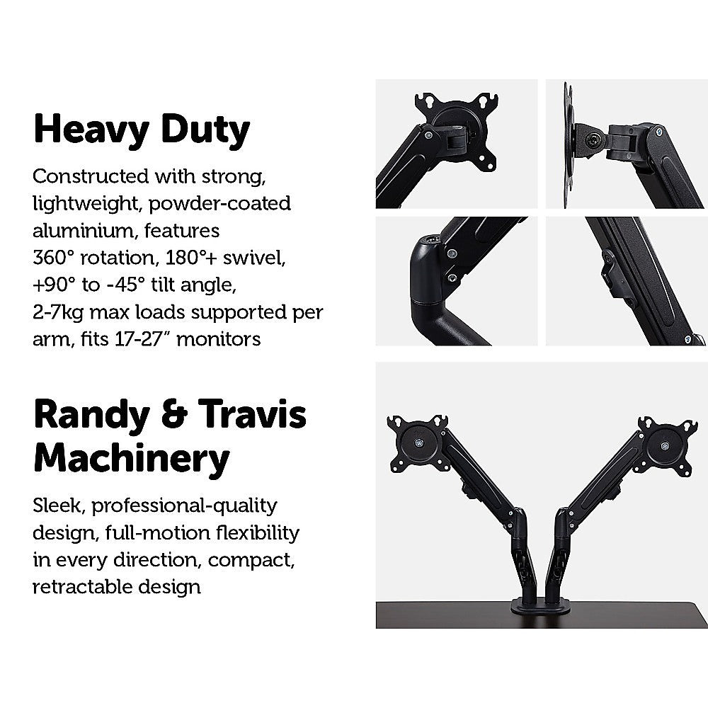 Dual Screen Gas-strut Monitor Stand Mount Desktop Bracket for LED/LC