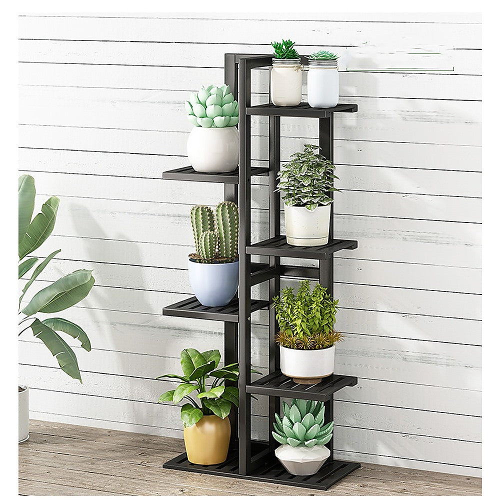 6 Tiers Vertical Bamboo Plant Stand Staged Flower Shelf Rack Outdoor Garden