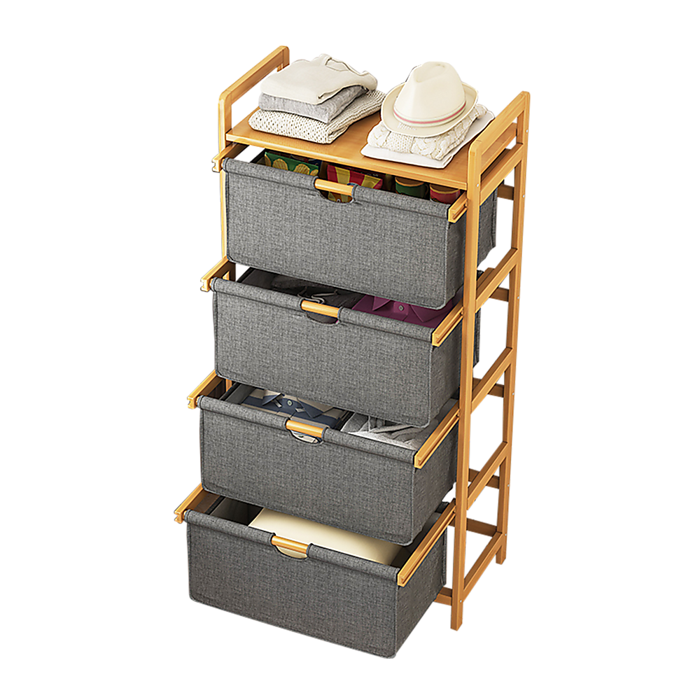 Bamboo Shelf with Storage Hamper - Wooden Bamboo Removable Bags