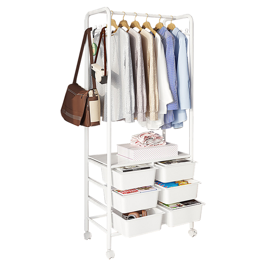 Metal Open Wardrobe Modern Storage Cabinet Tall Clothes Drawers Hanger Coat Rack