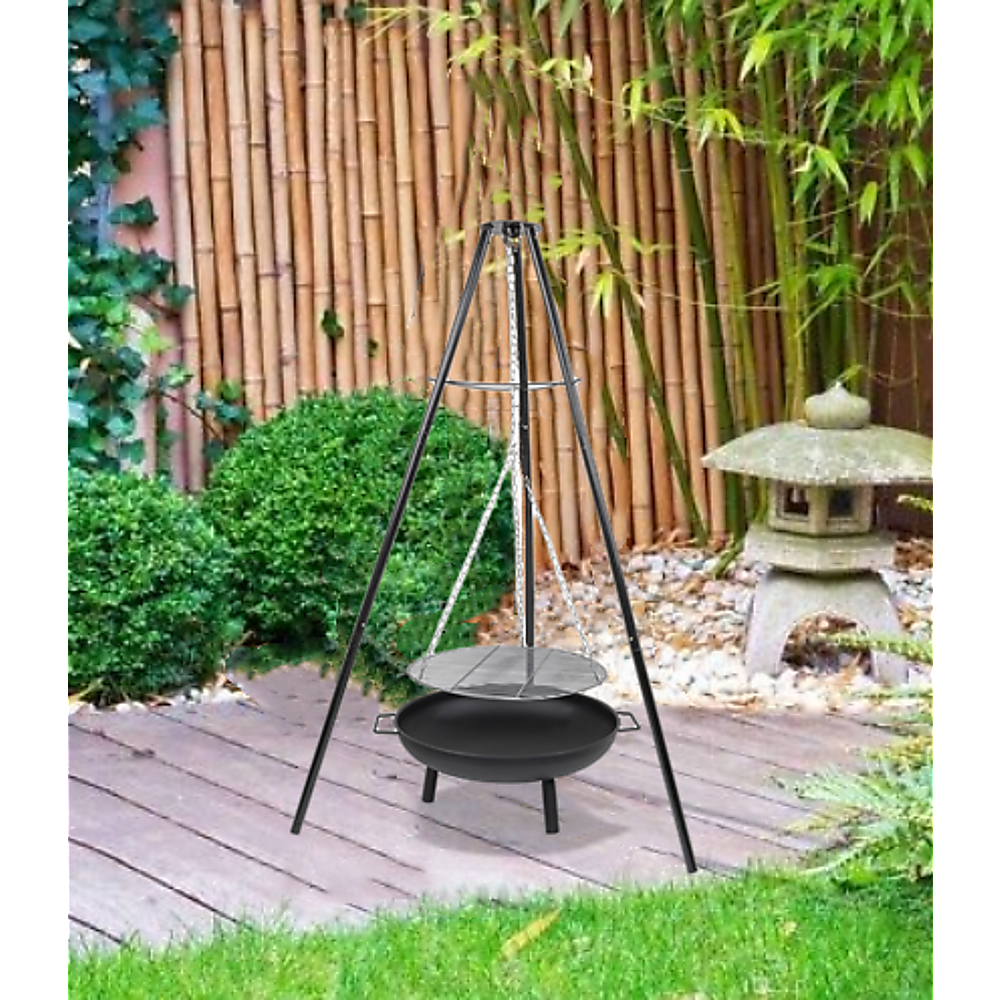 Tripod Garden Fire Pit BBQ Barbecue Cast Iron & Steel Fire Pit Bowl Round