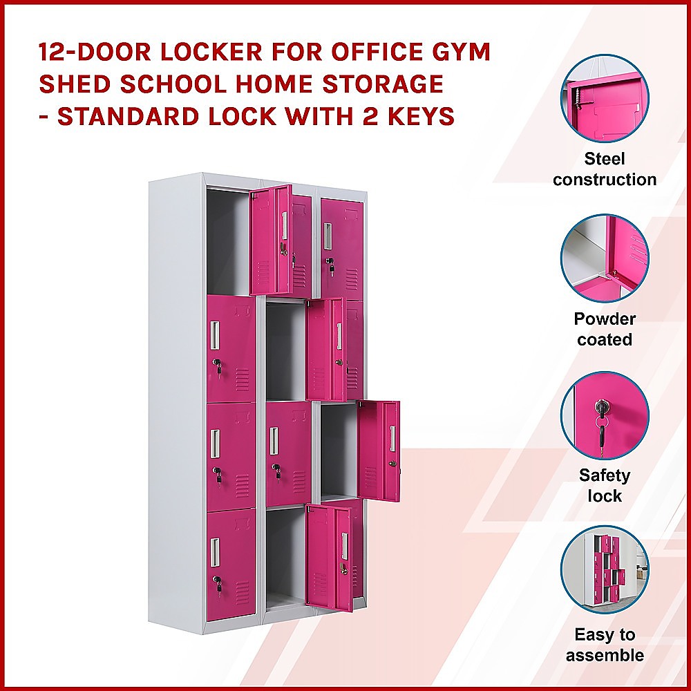 12-Door Locker for Office Gym Shed School Home Storage - Standard Lock with 2 Keys