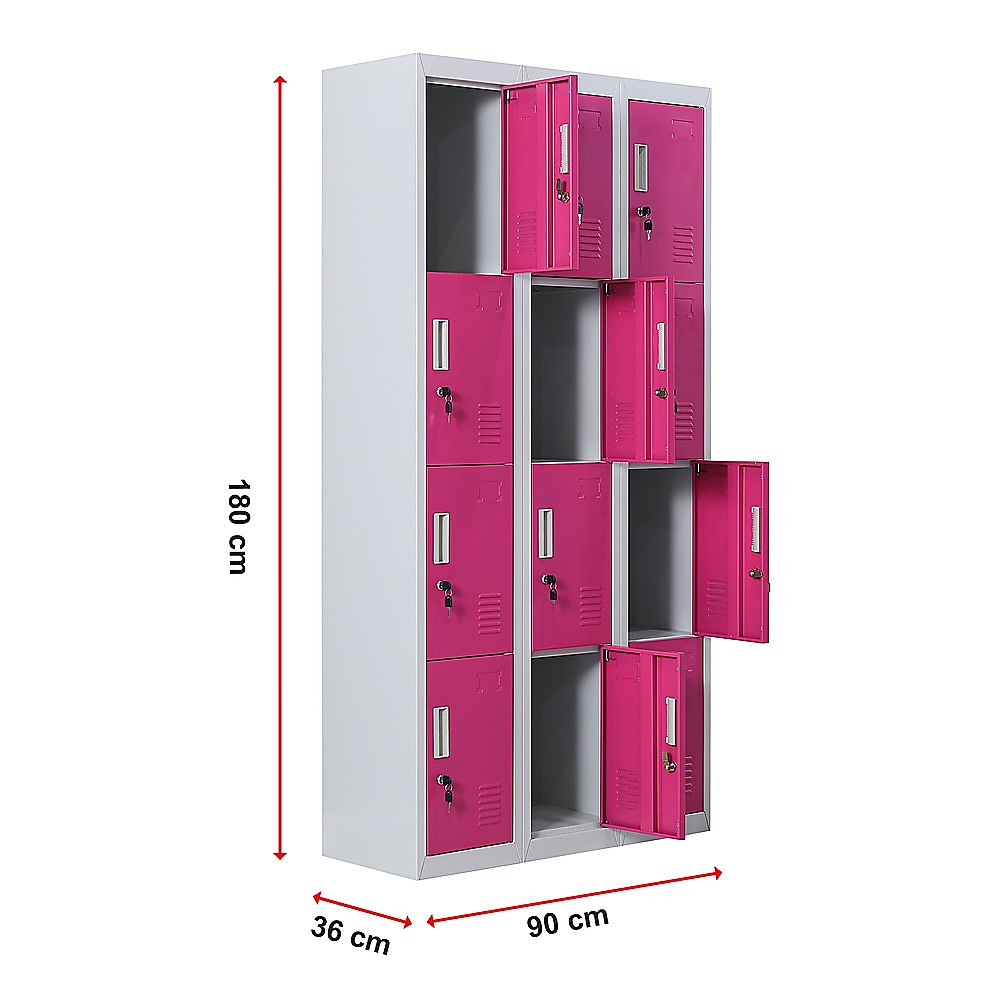 12-Door Locker for Office Gym Shed School Home Storage - Standard Lock with 2 Keys