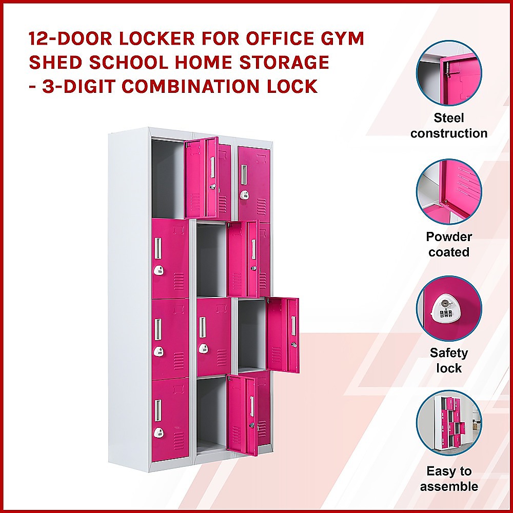 12-Door Locker for Office Gym Shed School Home Storage - 3-Digit Combination Lock