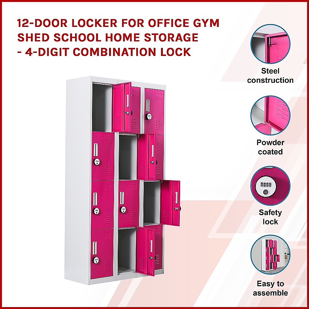 12-Door Locker for Office Gym Shed School Home Storage - 4-Digit Combination Lock