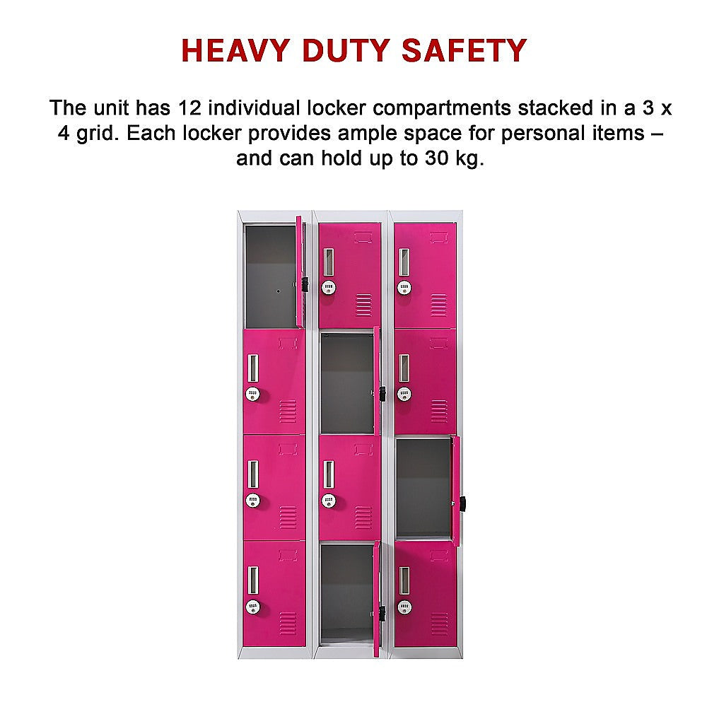 12-Door Locker for Office Gym Shed School Home Storage - 4-Digit Combination Lock