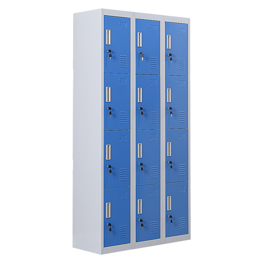 12-Door Locker for Office Gym Shed School Home Storage - Standard Lock with Keys