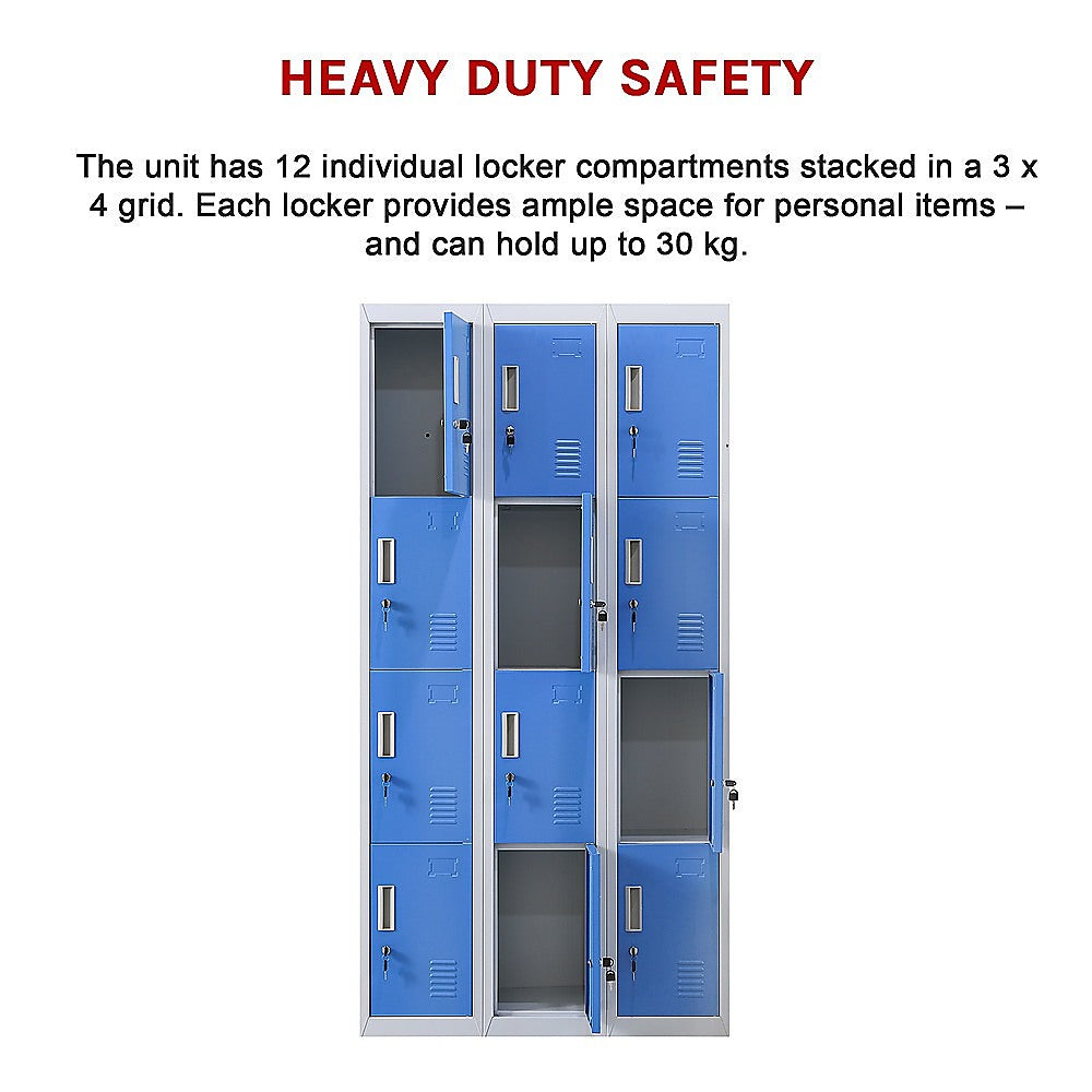 12-Door Locker for Office Gym Shed School Home Storage - 3-Digit Combination Lock