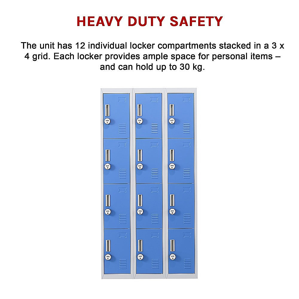 12-Door Locker for Office Gym Shed School Home Storage - 4-Digit Combination Lock