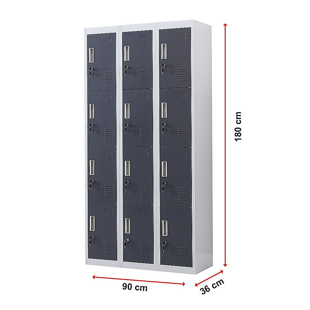 12-Door Locker for Office Gym Shed School Home Storage - Standard Lock with Keys