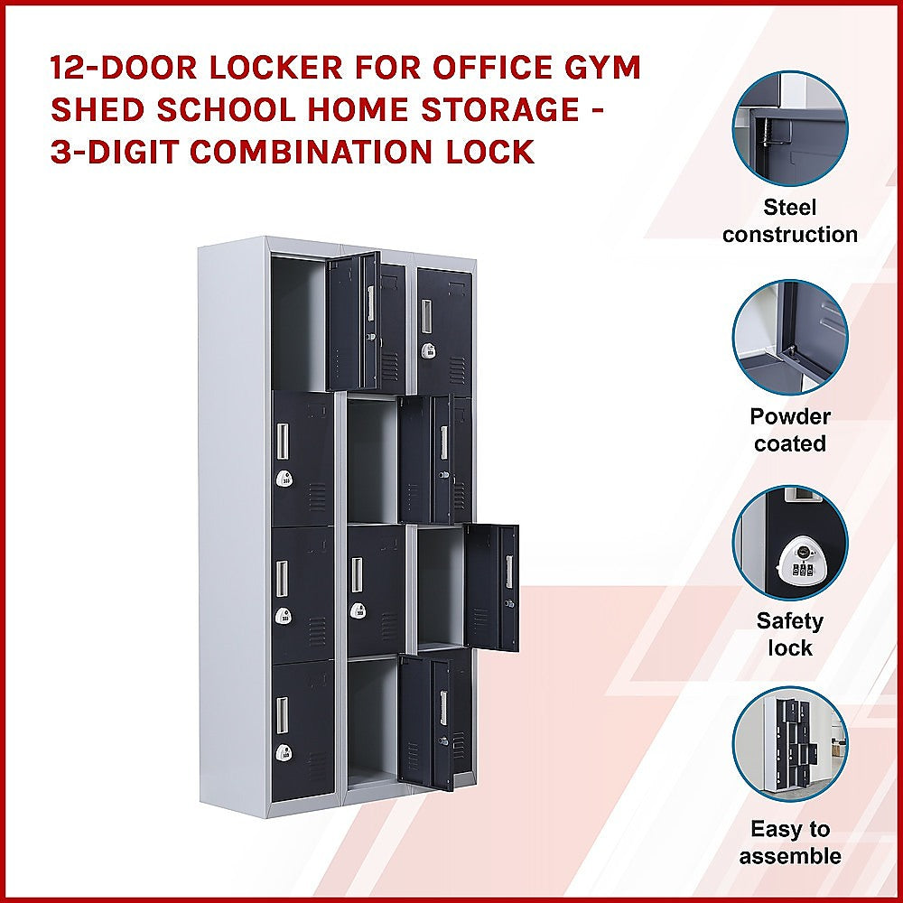 12-Door Locker for Office Gym Shed School Home Storage - 3-Digit Combination Lock