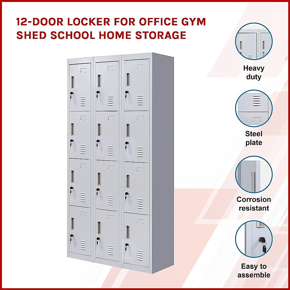 12-Door Locker for Office Gym Shed School Home Storage - Standard Lock with Keys