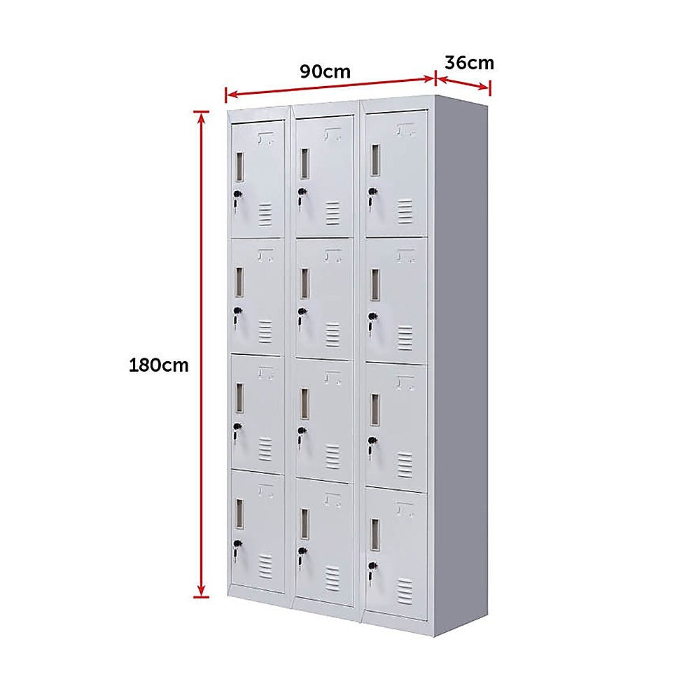 12-Door Locker for Office Gym Shed School Home Storage - Standard Lock with Keys